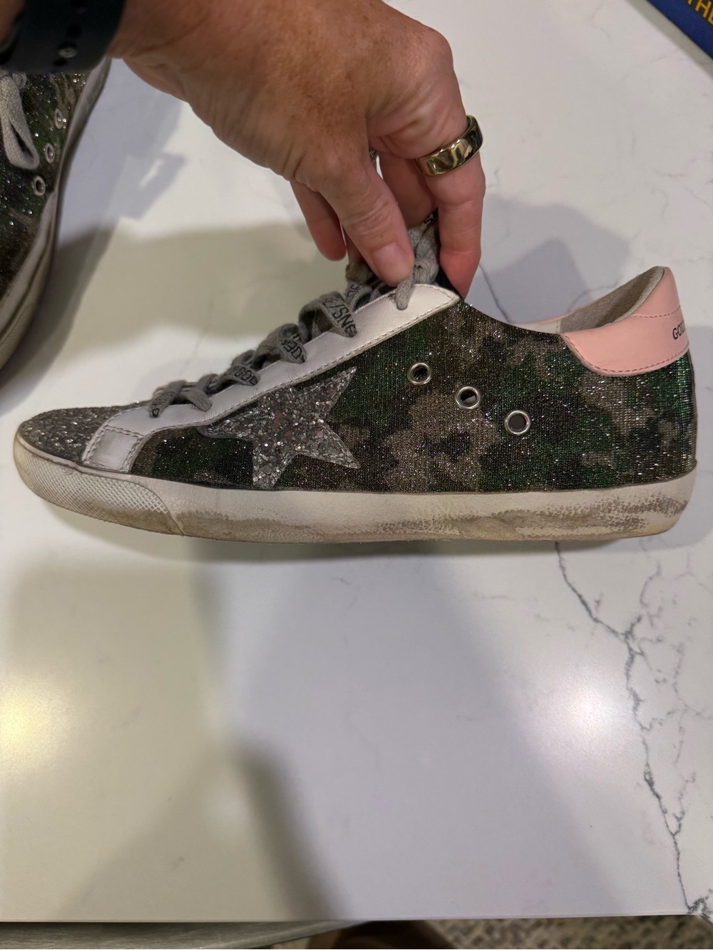 Golden Goose Glitter Silver Sneakers with Pink Heel Tab - Picture 4 of 9